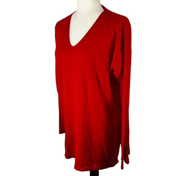 Like new EILEEN FISHER Lightweight Bright Red Merino Wool V-Neck Sweater… - Picture 2 of 12